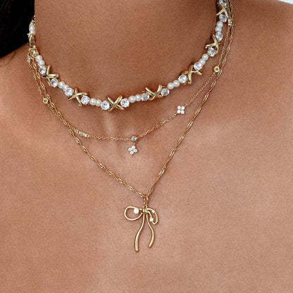 Bone Chain Bow Zircon Necklace & Earrings Set - Trendy Radar