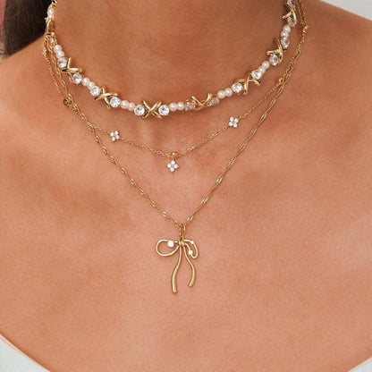 Bone Chain Bow Zircon Necklace & Earrings Set - Trendy Radar