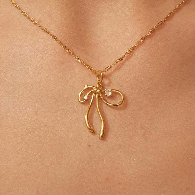 Bone Chain Bow Zircon Necklace & Earrings Set - Trendy Radar