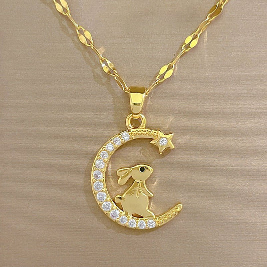 Bunny Crescent Moon Necklace - Trendy Radar