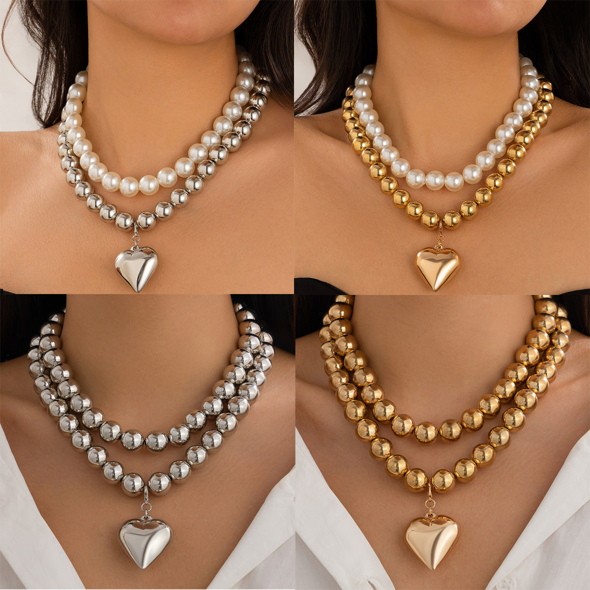 Ornament Pearl Heart Clavicle Chain Necklace