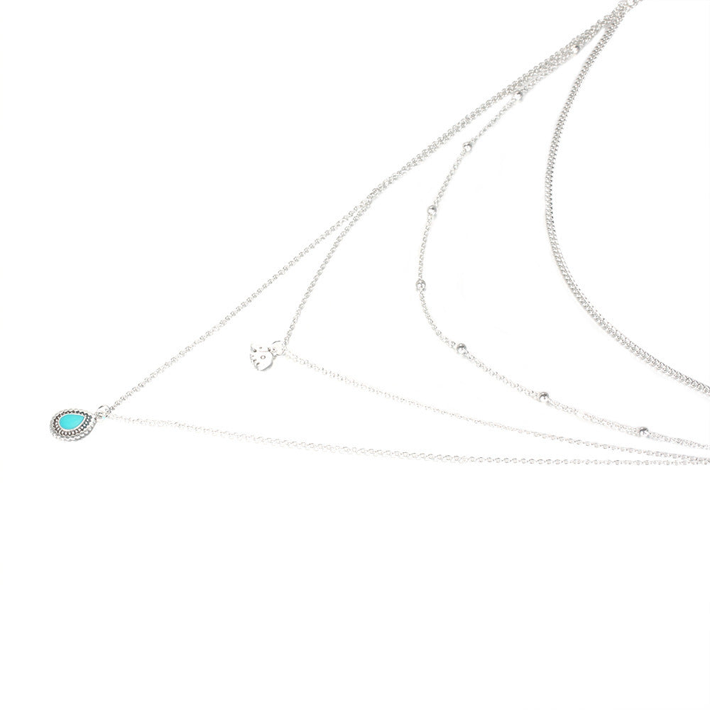 Turquoise Elephant Multi-Layer Beaded Necklace