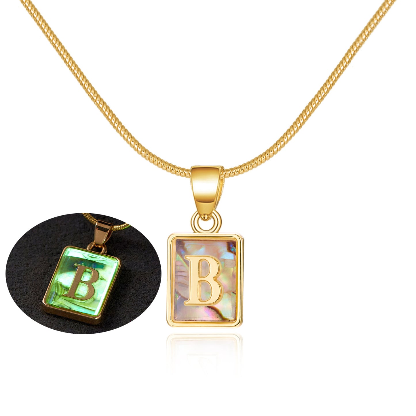 Luminous Pendant 26 Letter Square Necklace