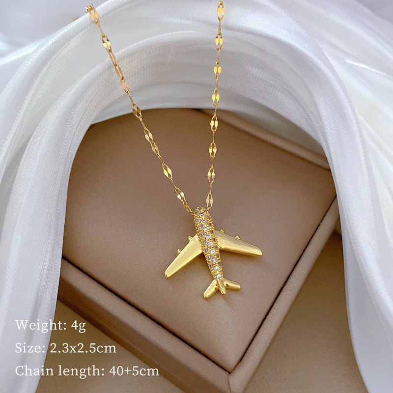Airplane Full Zircon Gold Necklace