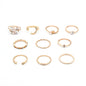 Star Moon Love Pearl Leaf 10-Piece Ring Set