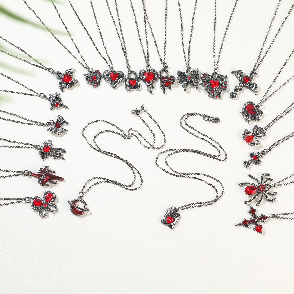 Gothic Spider, Bat, Cross, Skull, and Heart Pendant Necklaces