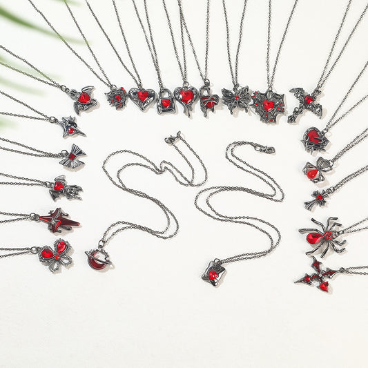 Gothic Spider, Bat, Cross, Skull, and Heart Pendant Necklaces