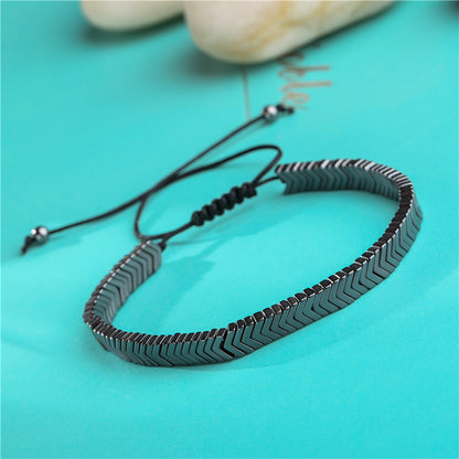Black Iron Stone Flying Saucer Woven Bracelet Set