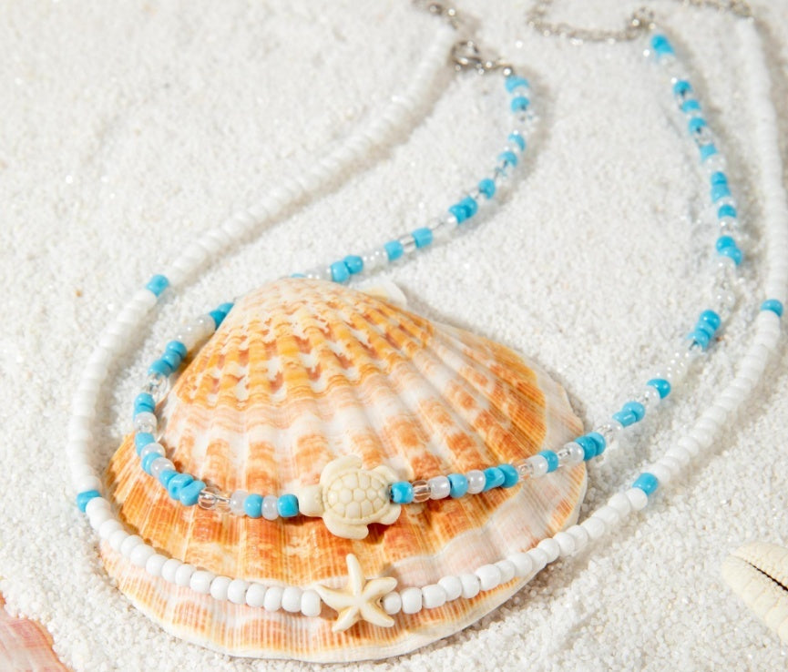 Colorful Beaded Resin Necklace Set for Women – 2-Piece