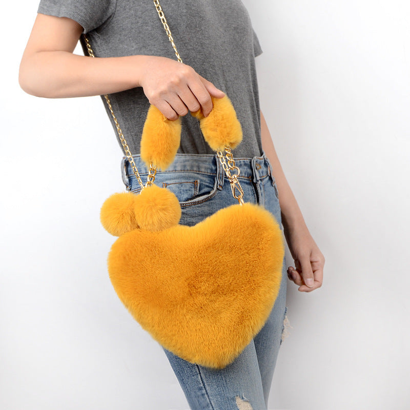 Love Heart-Shaped Plush Handbag