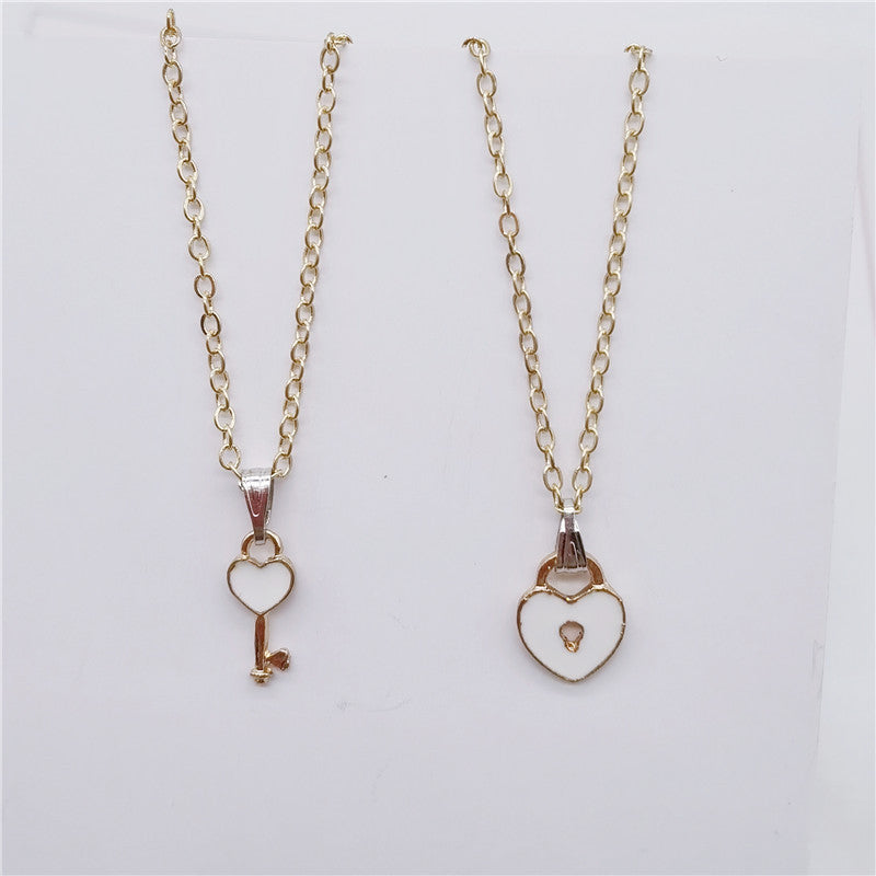 Couple Lock & Key Necklaces Set, 2Pcs