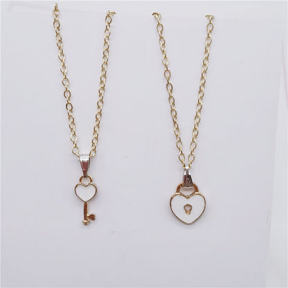 Couple Lock & Key Necklaces Set, 2Pcs