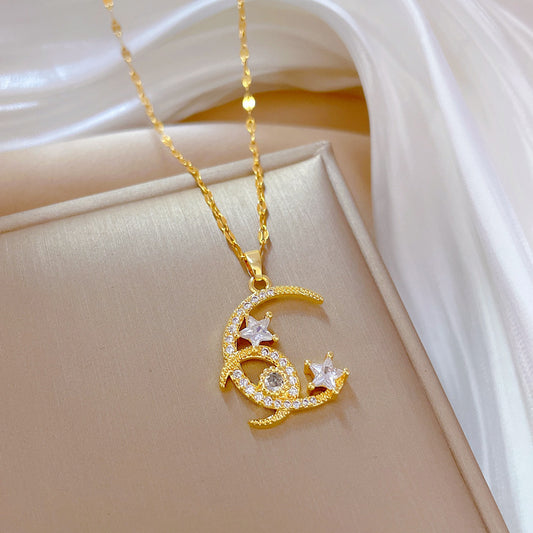 Star and Moon Pendant Clavicle Chain Necklace