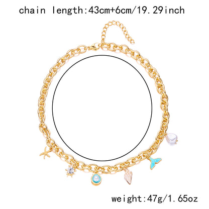 Starfish Pearl Shell Fishtail Multi-Pendant Necklace & Bracelet Set