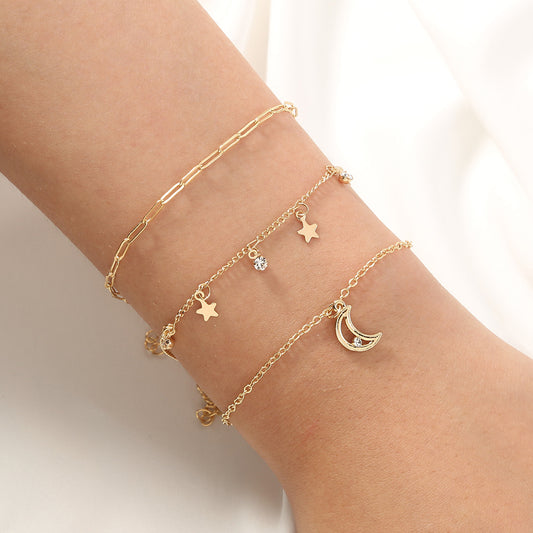 Star and Moon Tassel Bracelet Set, 3pcs