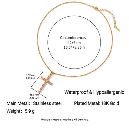 Stainless Steel Cross Necklace with Colorful Crystals