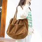 Corduroy Shoulder Bag with Drawstring Closure