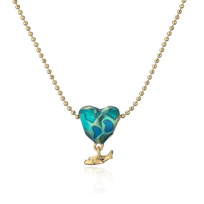 Love Heart Airplane Pendant Necklace