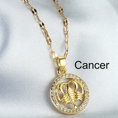 Golden Twelve Constellation Pendant Necklace