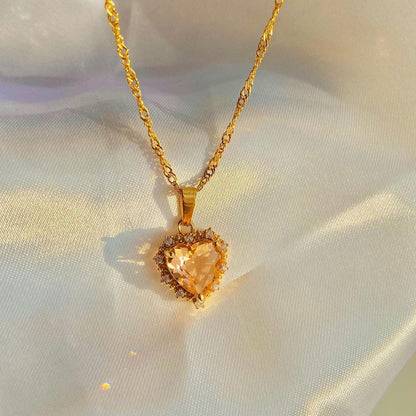 Gold Clavicle Chain Necklace with Colourful Rhinestone Heart