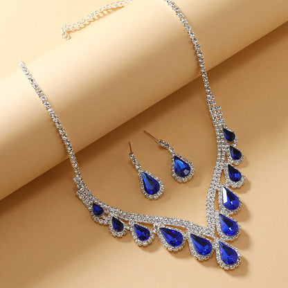 Sapphire Blue Crystal Necklace & Earrings Set