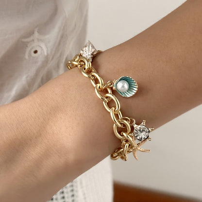 Starfish Pearl Shell Fishtail Multi-Pendant Necklace & Bracelet Set