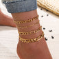 Gold Heart Crystal Key Anklets, 5 Pcs