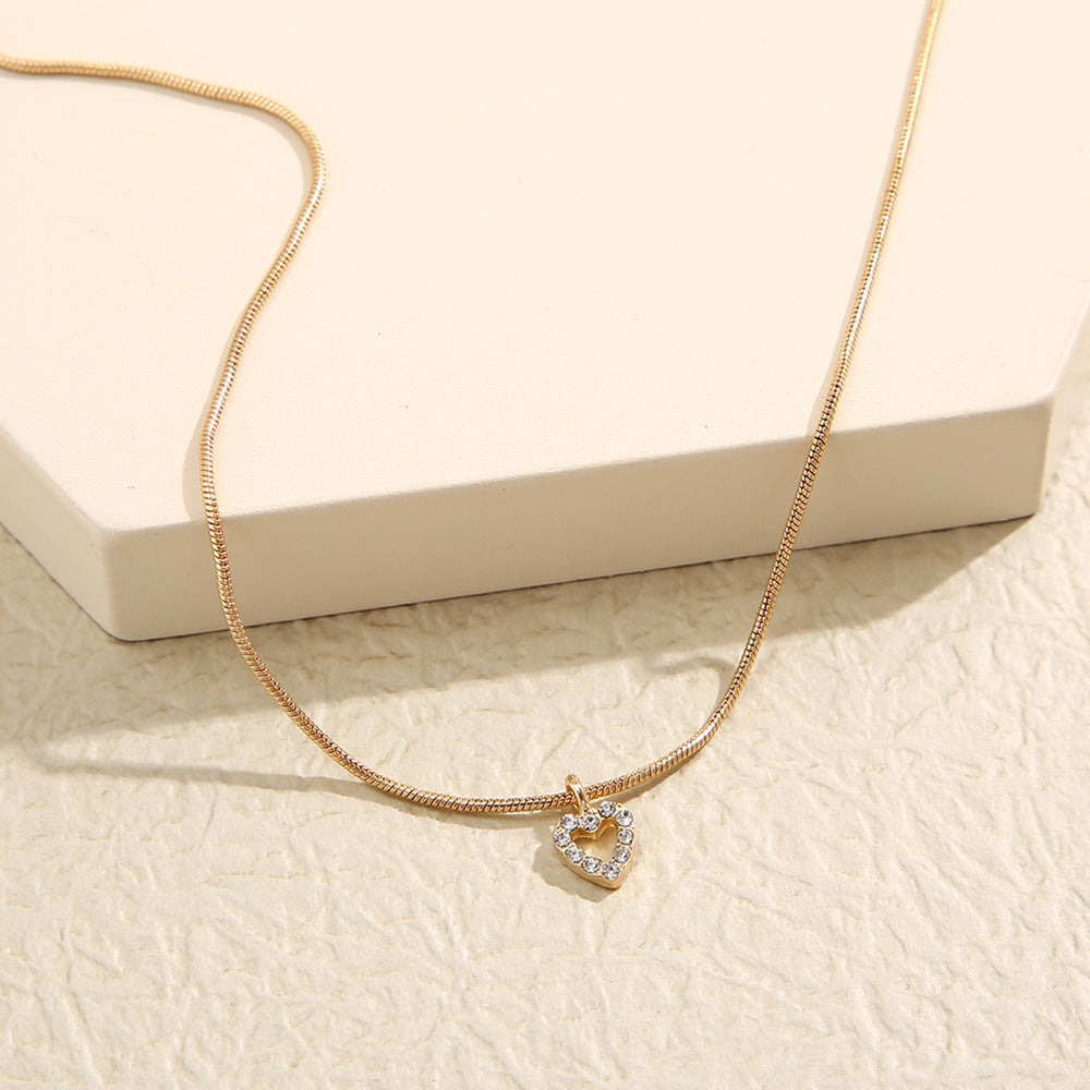 Unisex Heart Zircon Sweater Chain Necklace