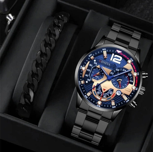 2Pcs Men’s Steel Strip Quartz Watch Set