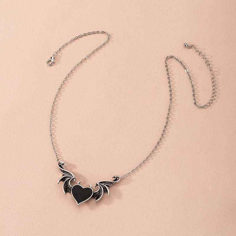 Gothic Vintage Heart Wing Necklace