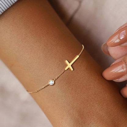 Minimalistic Zircon Cross Anklet & Bracelet Set