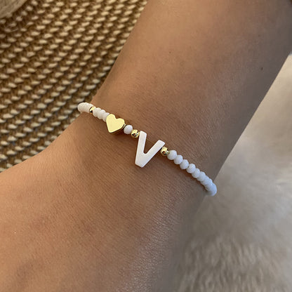 26 Letters White Shell Beaded Bracelet for Women