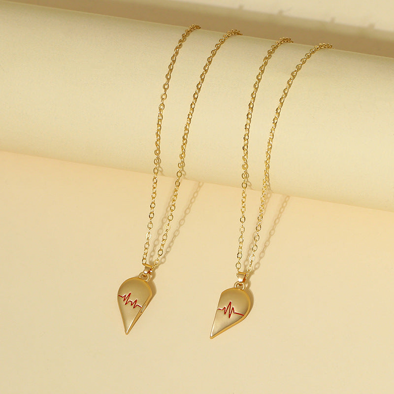 Heartbeat Magnetic Heart Couple Necklace