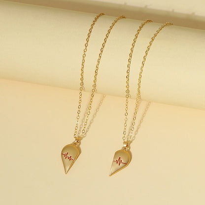 Heartbeat Magnetic Heart Couple Necklace