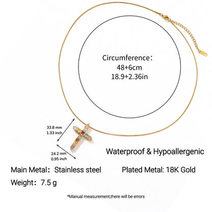 Stainless Steel Cross Necklace with Colorful Crystals