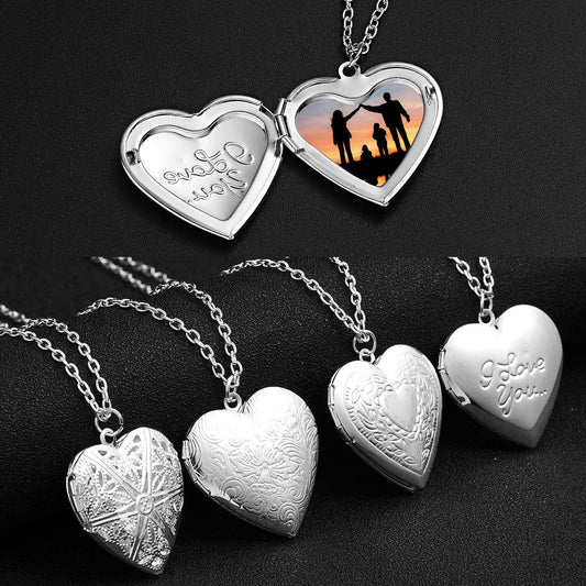 Heart Shaped Photo Frame Locket Pendant Necklace Silver