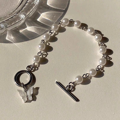 Butterfly Pendant Pearl Bracelet