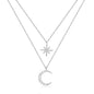 Double Layer Twin Diamond Star and Moon Necklace