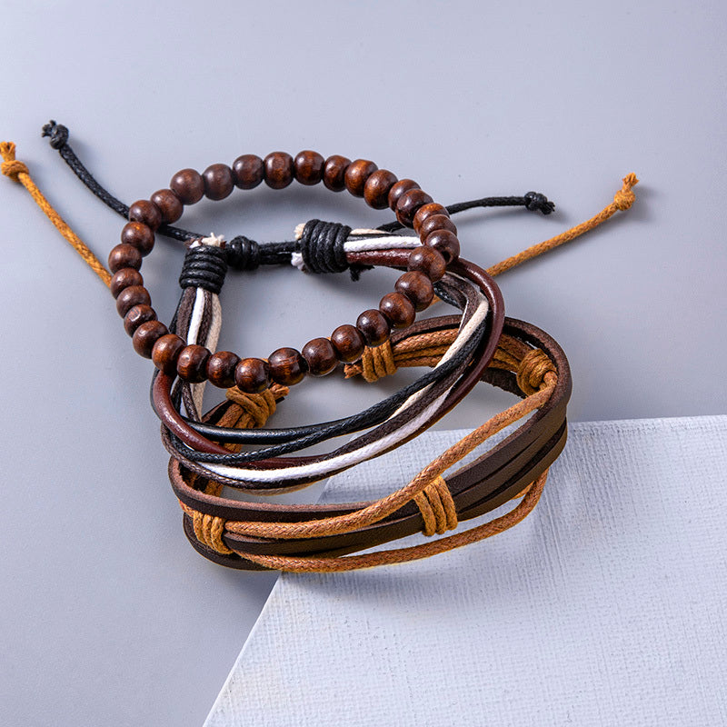 Vintage Multilayer Leather Adjustable Bracelet Set