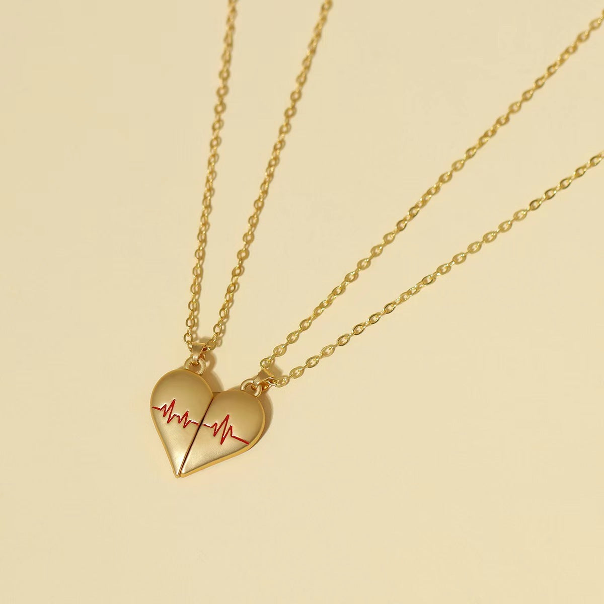 Heartbeat Magnetic Heart Couple Necklace