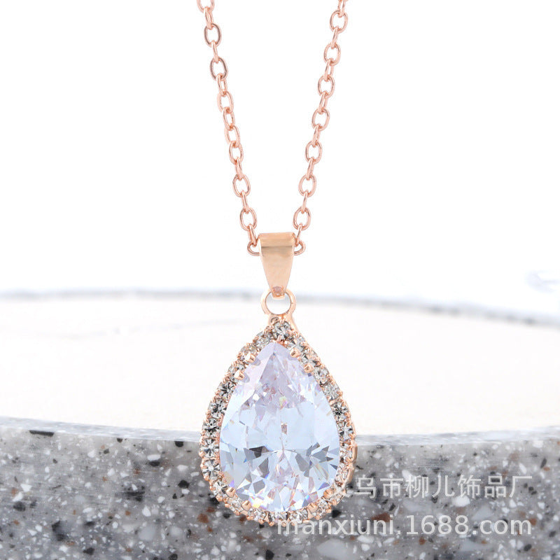 Water Drop Rose Gold Rhinestone Necklaces
