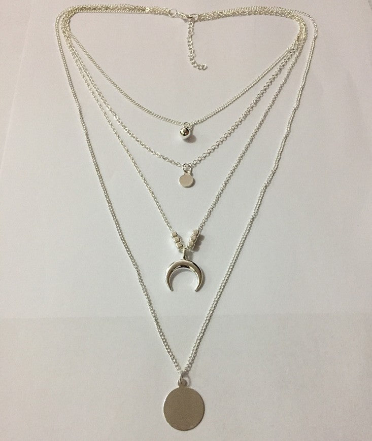 Multi Layer Moon Disc Pendant Necklace