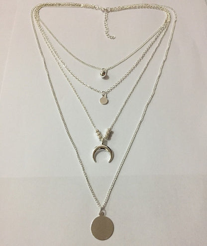 Multi Layer Moon Disc Pendant Necklace