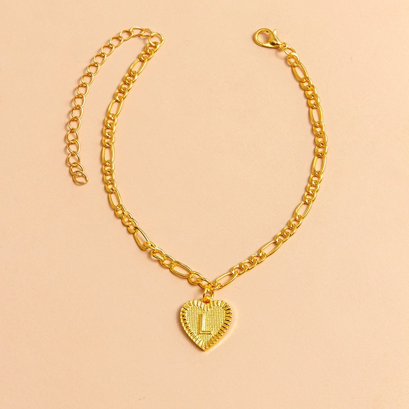 Gold Initial Letter Anklet for Women