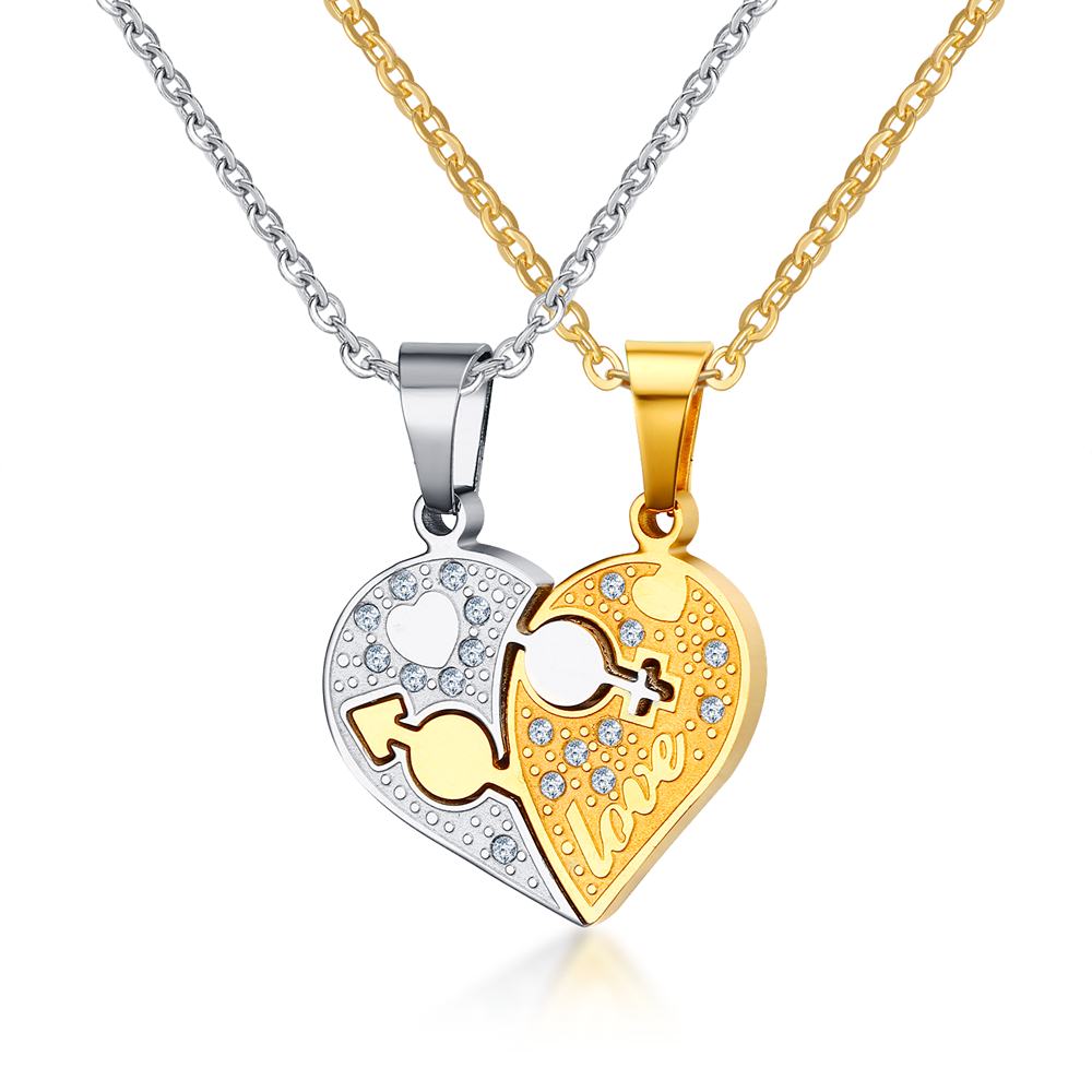 Titanium Steel Heart-Shaped Couple Pendant Necklace