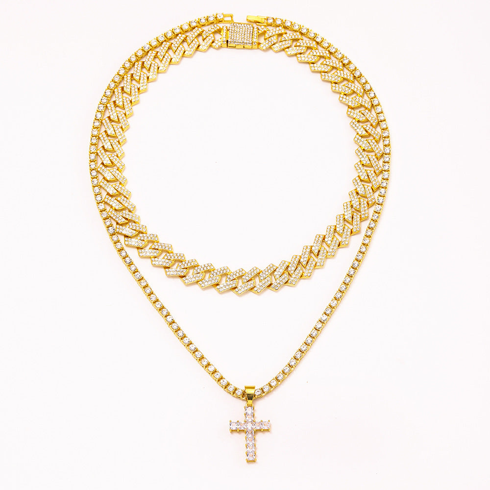 Cross Pendant Necklace with Cuban Link Chain