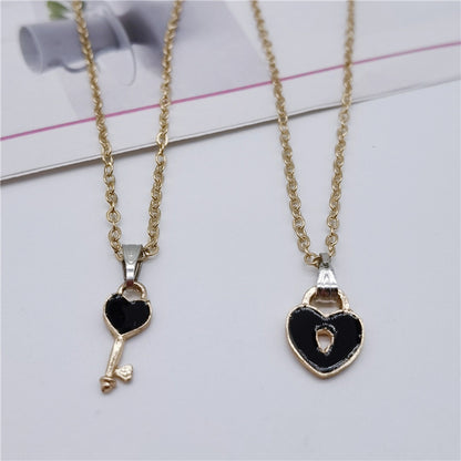Couple Lock & Key Necklaces Set, 2Pcs