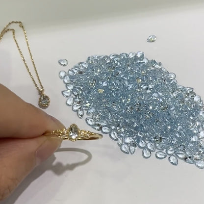 Aquamarine Blue Sky Flower Water Drop Hollow Corrugated Jewellery Set