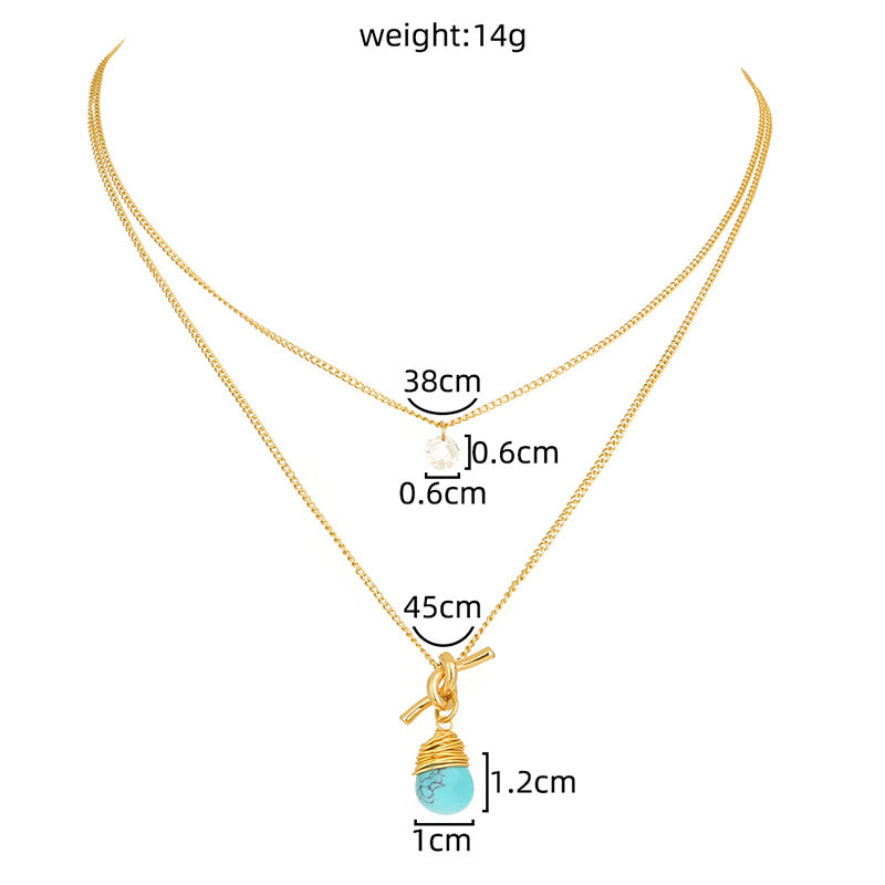 Metal Knotted Hand-Wound Turquoise Water Droplet Multi-Layer Necklace