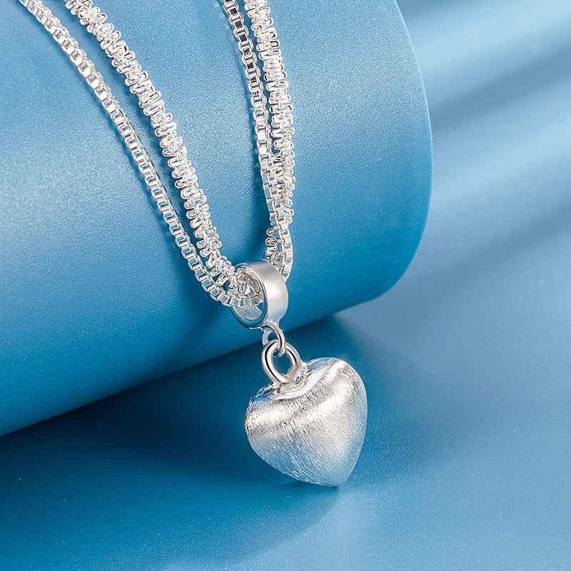 Double Layer Brushed Heart Pendant Necklace